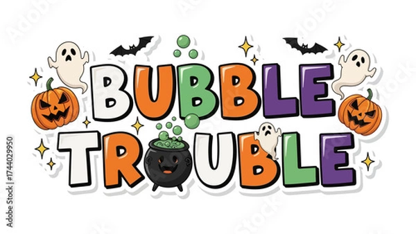 Obraz Halloween bubble trouble graphic: A vibrant Halloween graphic featuring a playful combination of spooky elements and colorful design, perfect for capturing the fun and festive spirit of the season.