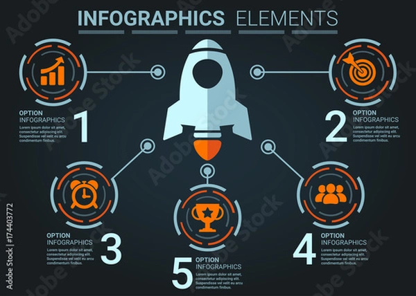 Fototapeta INFOGRAPHICS element abstract design startup rocket top five concept template
