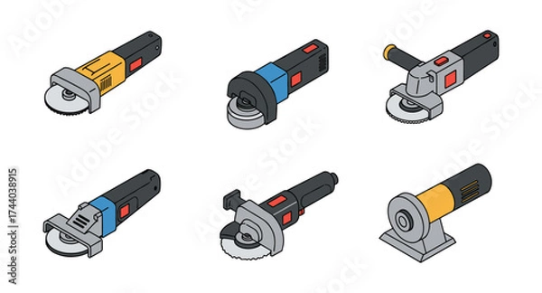 Fototapeta Isometric electric tool set illustrations in flat design