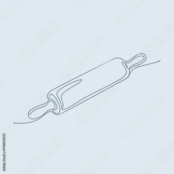 Fototapeta Simple line drawing of a rolling pin with handles on both ends, used for baking and preparing dough in kitchens