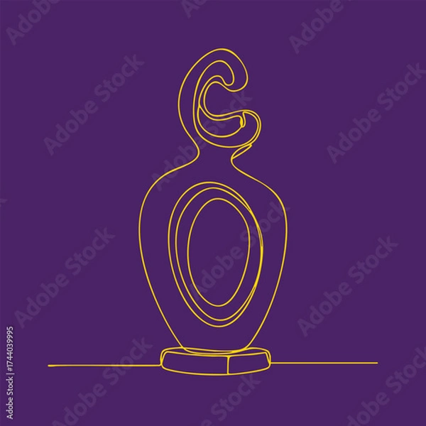 Fototapeta Minimalist neon line art sculpture with abstract curving shape on vibrant purple