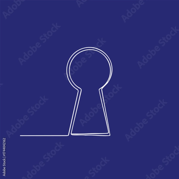 Fototapeta Minimalist line drawing of a keyhole on a solid dark blue , emphasizing simplicity and modern design aesthetics