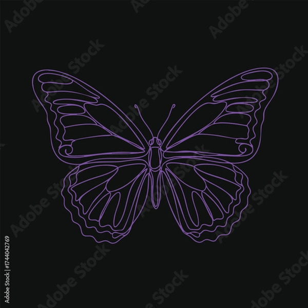 Fototapeta Elegant neon outline of a butterfly with detailed wing patterns on a dark , emphasizing delicate structure and symmetry