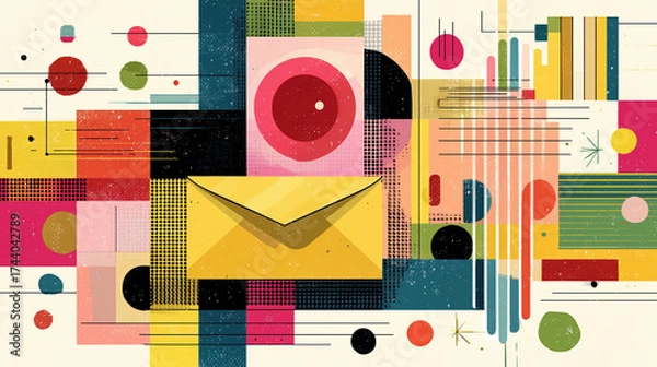 Fototapeta Newsletter email template geometric abstract layout design modern colorful mail envelope shapes graphic poster flyer brochure print minimal retro vintage flat texture grid pattern composition