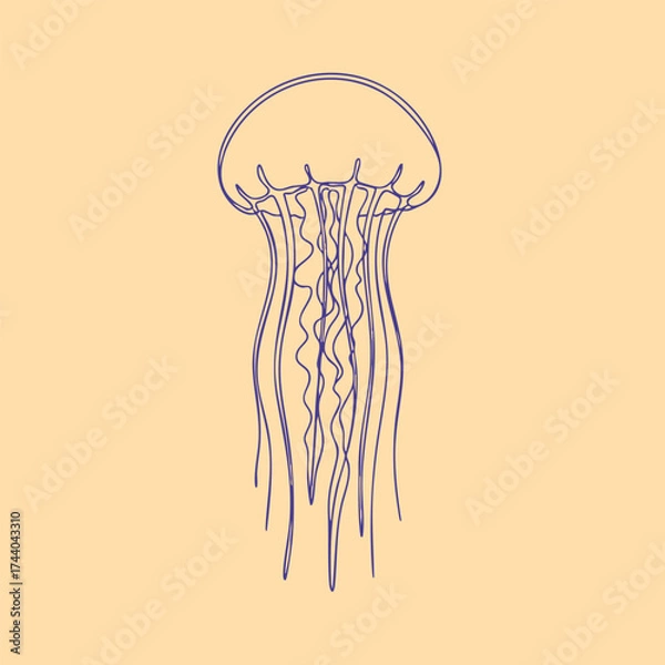 Fototapeta Minimalist Line Drawing of a Jellyfish with Long Tentacles on a Soft