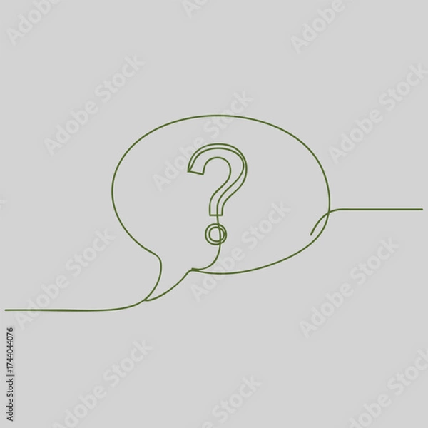 Fototapeta Minimalist line art with speech bubbles and a central question mark symbol on a light gray