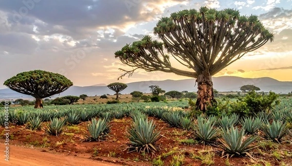 Fototapeta Agave field at sunset