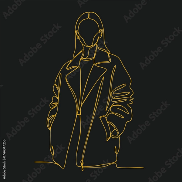 Fototapeta Minimalist Line Drawing of a Person Wearing a Jacket with Hands in Pockets on Dark