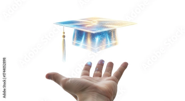 Fototapeta Hand reaching for graduation cap isolated PNG with Transparent Background