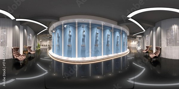 Fototapeta 3D Render of Luxury Bathroom Accessories Store, Display. 360 degree view