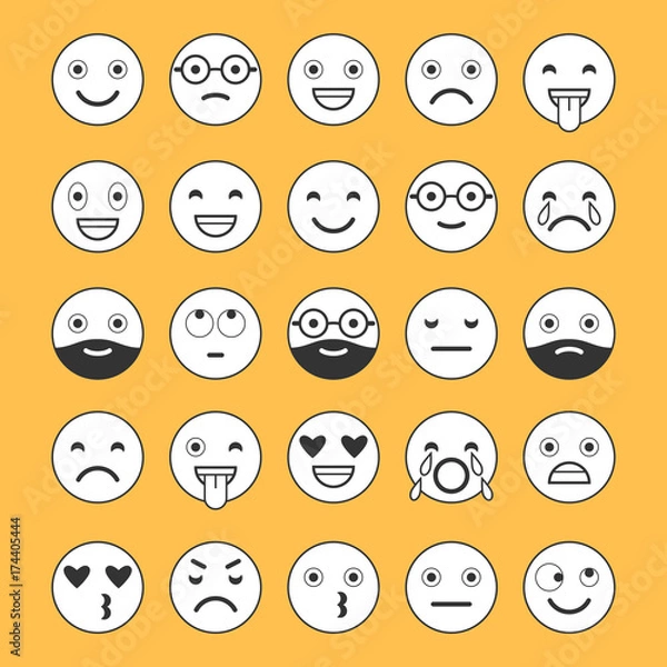 Obraz Flat icons of emoticons. Smile with a beard, different emotions, moods.