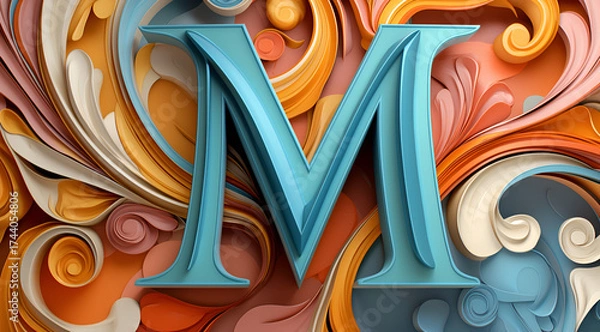 Fototapeta Bold letter M design with elegant swirling abstract shapes