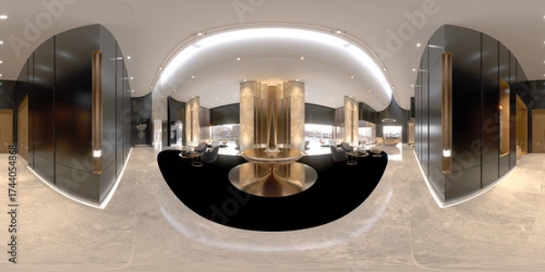 Fototapeta 3D Render of Luxury Building Entrance Lobby, 360 Degree View
