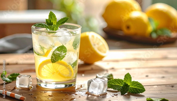 Fototapeta Refreshing Lemonade with Mint