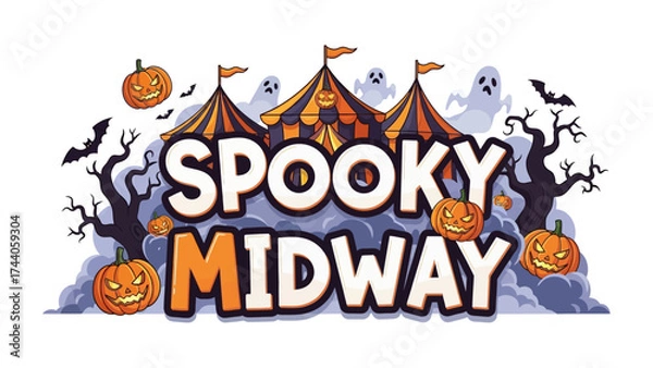 Fototapeta Spooky Midway: A vibrant and festive illustration captures the essence of Halloween, featuring a whimsical midway scene complete with pumpkins, ghosts, and spooky tents.