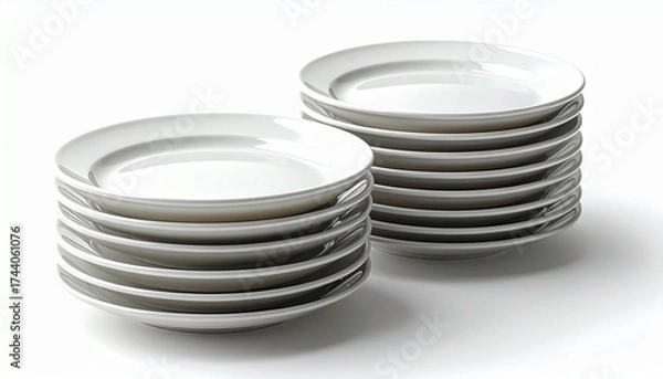 Obraz A realistic ceramic dinner plate set stacked neatly with smooth glaze finish isolated on white background
