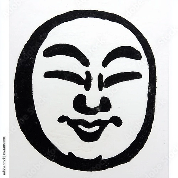 Obraz Abstract Black and White Symbol of a Happy Human Face with Simple Features and Smooth Lines