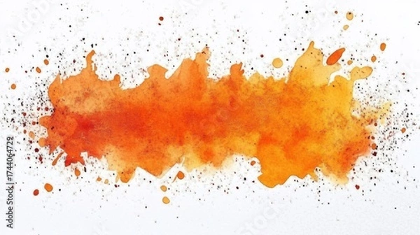 Fototapeta Abstract watercolor splash in vivid orange with textured edges- creating a lively contrast on a white background- ideal for creative design uses.