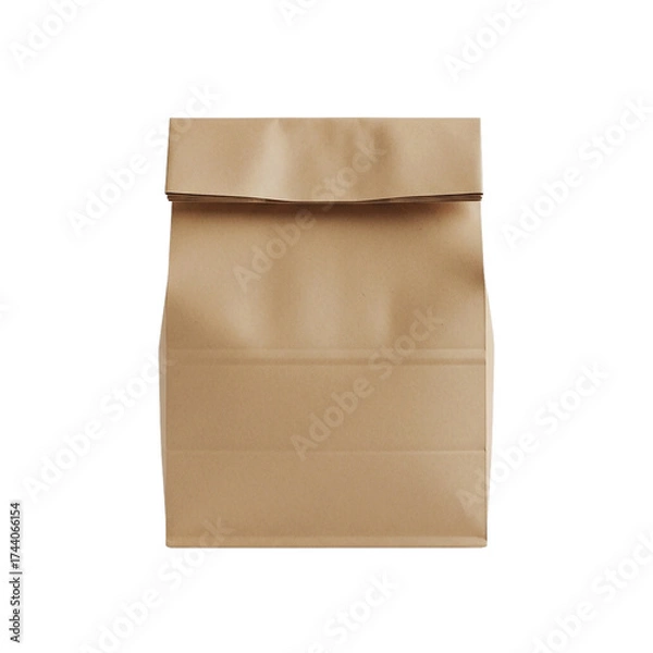 Obraz Paper Bag Mockup Template Brown Kraft Container Lunch Packaging Food Delivery Carrier Takeout on transparent background