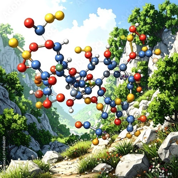 Fototapeta Molecular structure in a scenic valley