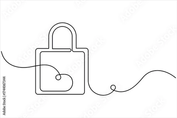 Fototapeta Continuous one line drawing of padlock single line of lock padlock continuous line art vector outline