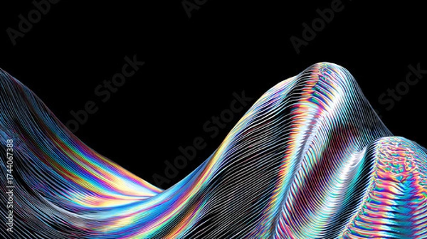 Fototapeta Holographic display interacting with a sheet of flowing liquid mercury showing dynamic light patterns and texture details, a holographic mercury interaction.
