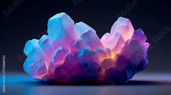 Fototapeta Crystalline structure of a futuristic material catching surreal neon light and casting prismatic shadows on dark surface, a futuristic visual spectacle.