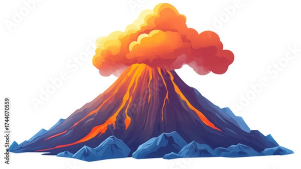 Obraz Volcano Eruption: An artist's impression of an erupting volcano, spewing smoke and molten lava, showcasing the raw power and the beauty of nature's fiery display. 