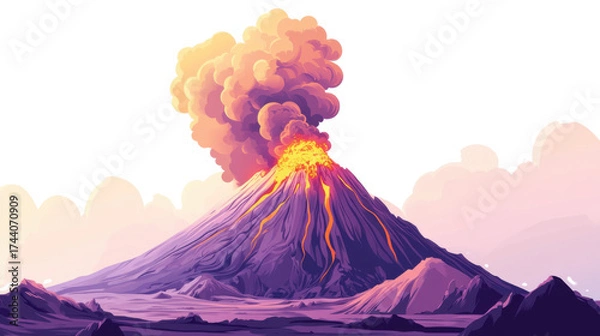 Obraz Volcanic Eruption: An illustration of a powerful volcano spewing ash and lava, a dramatic display of nature's raw power. Capturing the forces of nature in a fiery scene.