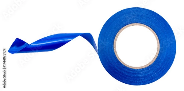 Fototapeta A piece of crumpled insulating tape on a white background. Blue insulating electrical tape.