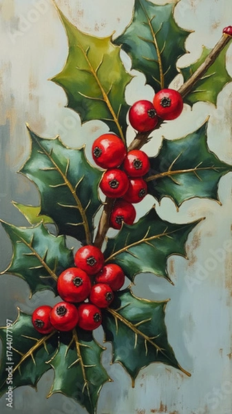 Obraz New Year's holly, painting on canvas.