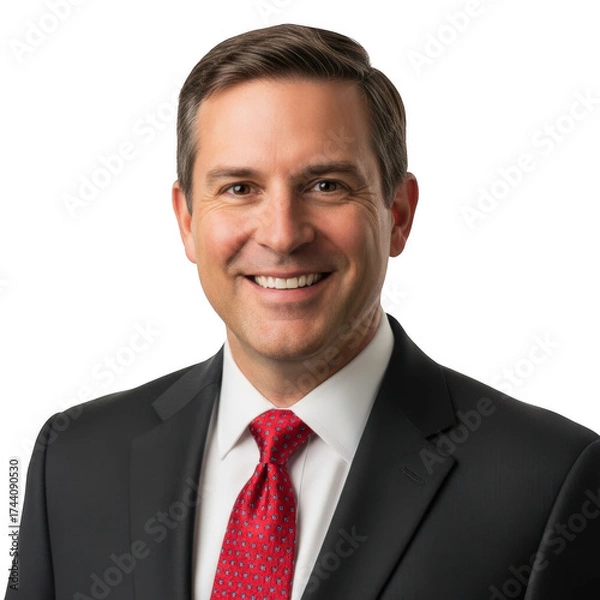 Fototapeta Professional businessman portrait smiling confidently wearing a suit and red tie transparent background