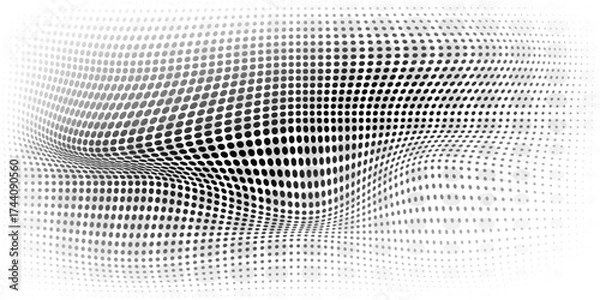 Obraz Abstract halftone wave dotted background. Halftone grunge pattern with square. Vector halftone modern pop art twisted texture for poster, cover. eps 10