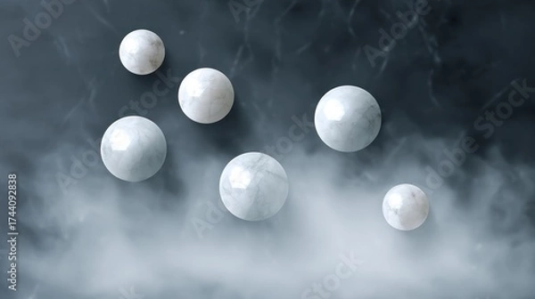 Obraz Spherical objects suspended in vaporous atmosphere abstract composition
