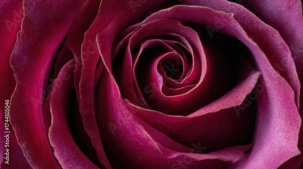 Fototapeta Close up of a vibrant dark red rose textured petals and swirling patterns