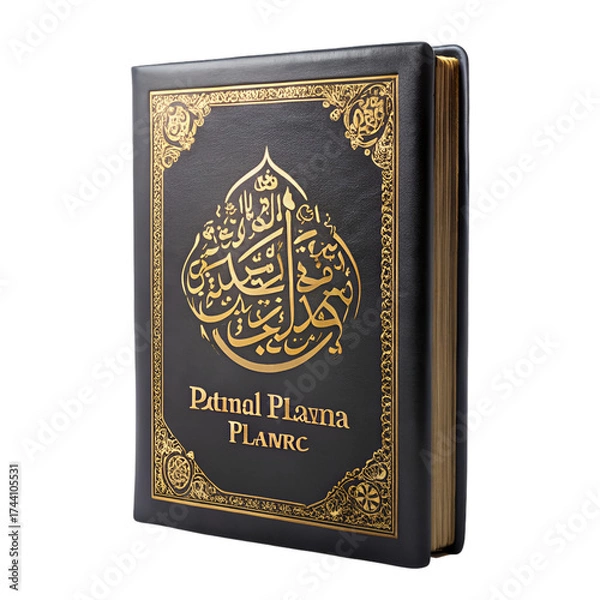 Obraz Black Islamic Book with Gold Arabic Script and Decorative Border Design quran koran