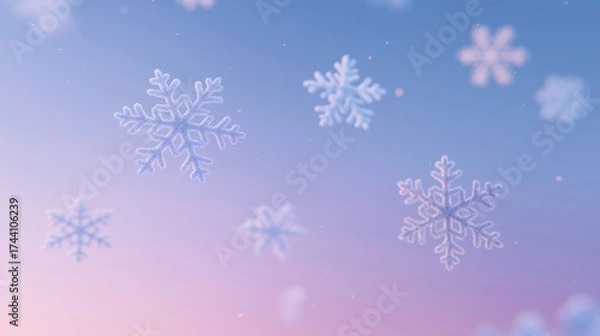 Fototapeta Thick white snow falling across a cold winter landscape with a soft blurred background. Natural and calm scene.