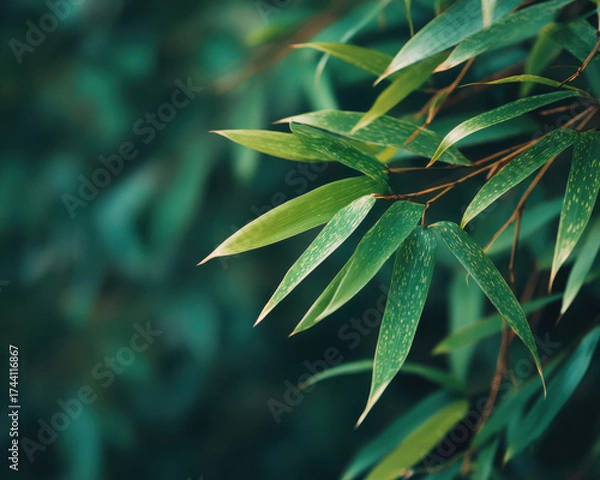 Fototapeta Close up of bamboo leaves with minimal and serene nature concept