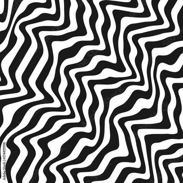 Fototapeta Retro Background with Wavy Black Lines, Monochrome, Minimalism, Psychedelic Art, Aesthetic, Groovy Poster, Stripes, Vintage