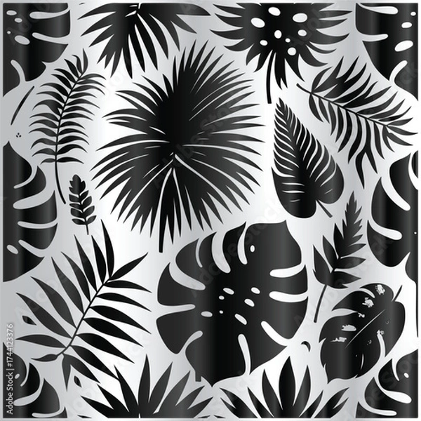 Fototapeta tropical palm and monstera leaves arranged in seamless BACKGROUND