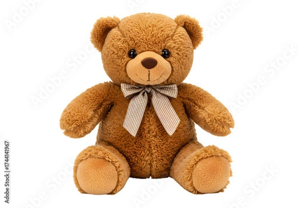 Fototapeta Brown Plush Teddy Bear with Patterned Bow Isolated on White Background isolated on transparent background