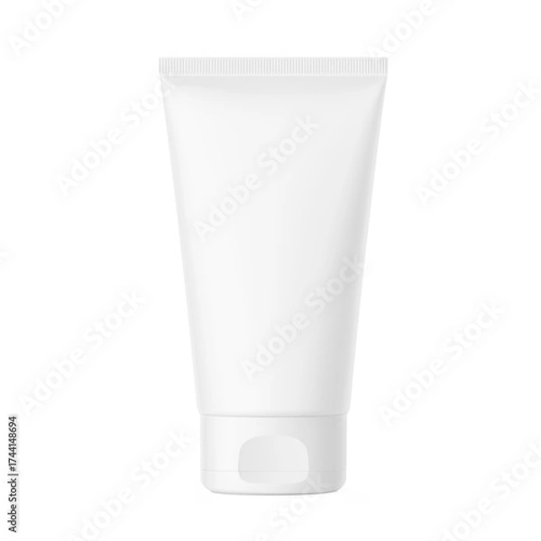 Fototapeta Blank plastic tube mockup for cosmetics with cap. Front view. Vector illustration isolated on white background. Can be use for your design, advertising. EPS10.	