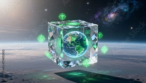 Fototapeta Innovative sustainable tech business solutions for a greener future in a cosmic environment