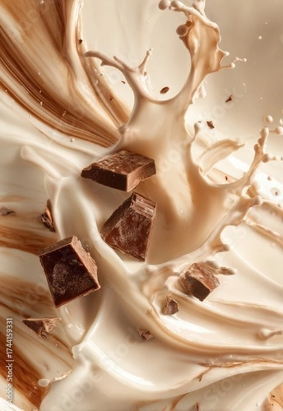 Fototapeta Chocolate Splash with Creamy Waves and Chunks of Dark Chocolate