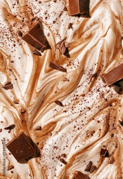 Fototapeta Creamy Chocolate Swirls with Dark Chocolate Chunks and Cocoa Dust