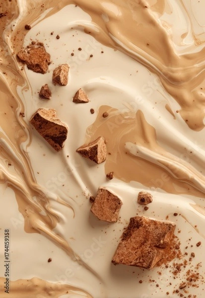 Fototapeta Creamy Dessert Surface with Chocolate and Caramel Swirls