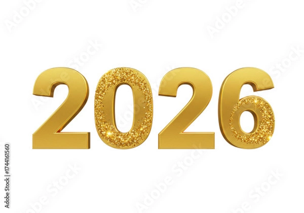 Fototapeta Golden 2026 isolated on transparent background, new year design element for festive celebrations and greeting cards