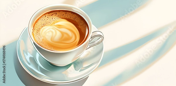 Fototapeta Warm latte art heart in ceramic cup perfect morning start