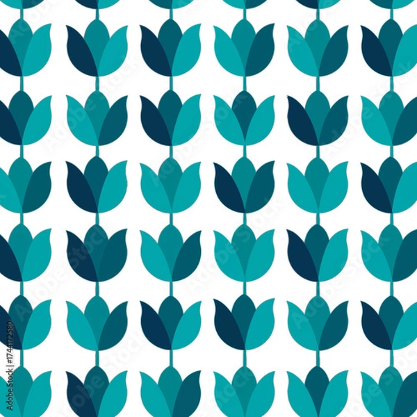 Obraz Teal Tulip Flower Seamless Pattern.