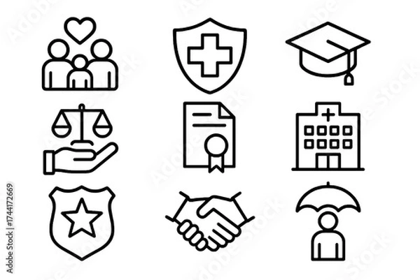 Fototapeta Set of 9 thin line editable icons for robotics and AI automation, including drones, smart homes, factories, cars, and humanoid robots.